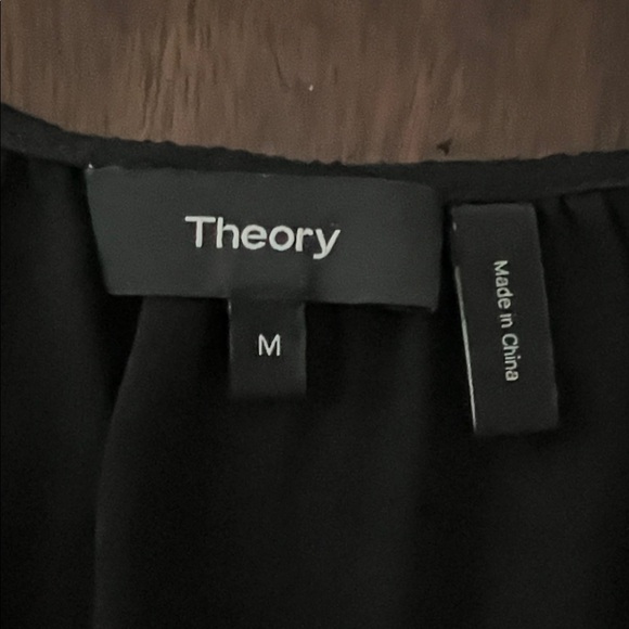 Theory Silk Gathered Slit Neck Top – Black, Size Large - Picture 7 of 8